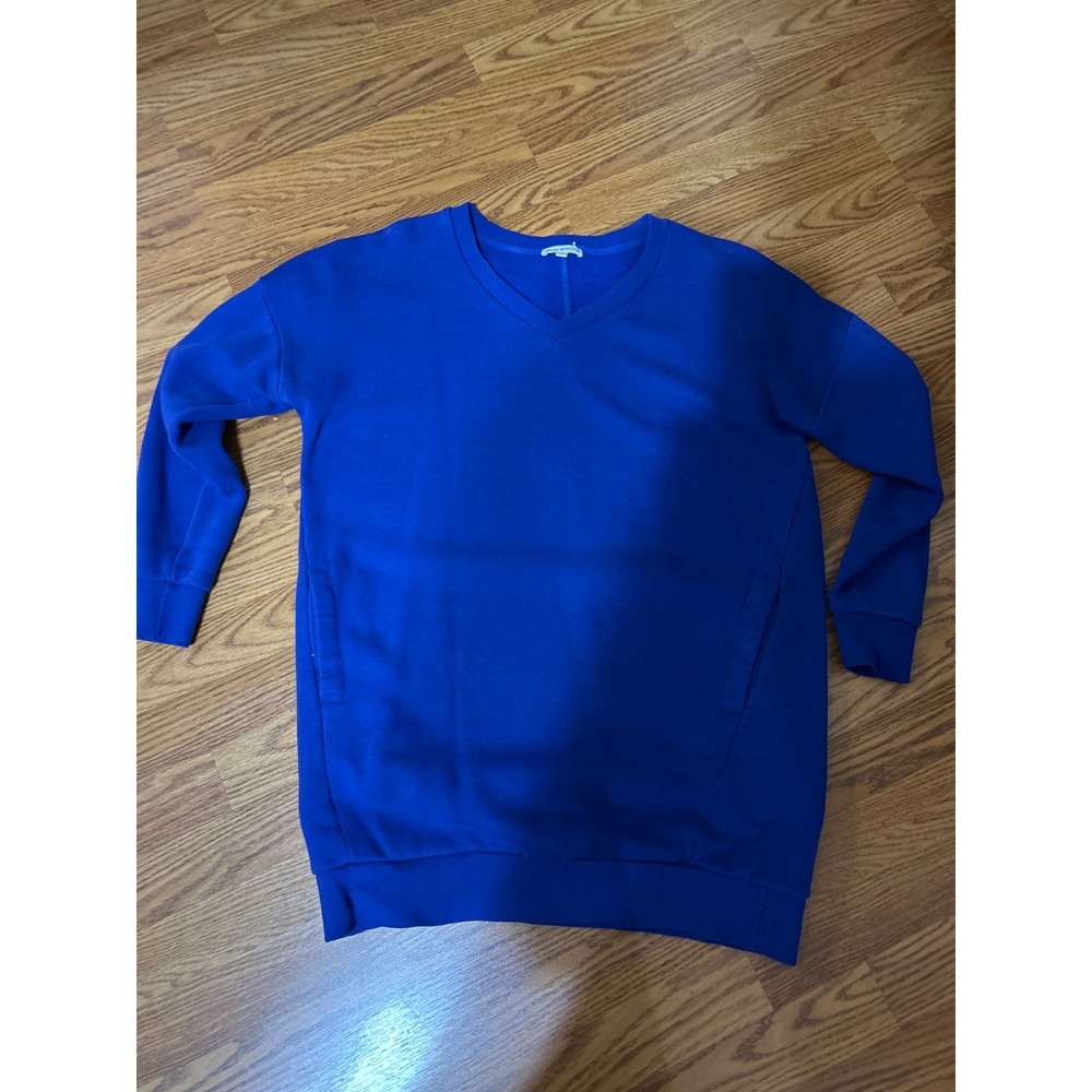 Zenana Outfitters Royal Blue V-Neck Oversized Sweatshirt Pockets S/M